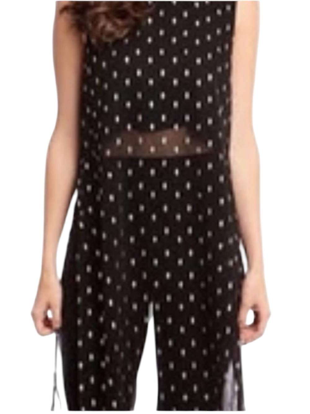 Asher Caleb Top, Long Black Chiffon Tunic w/ Silver Thread Design  - Small